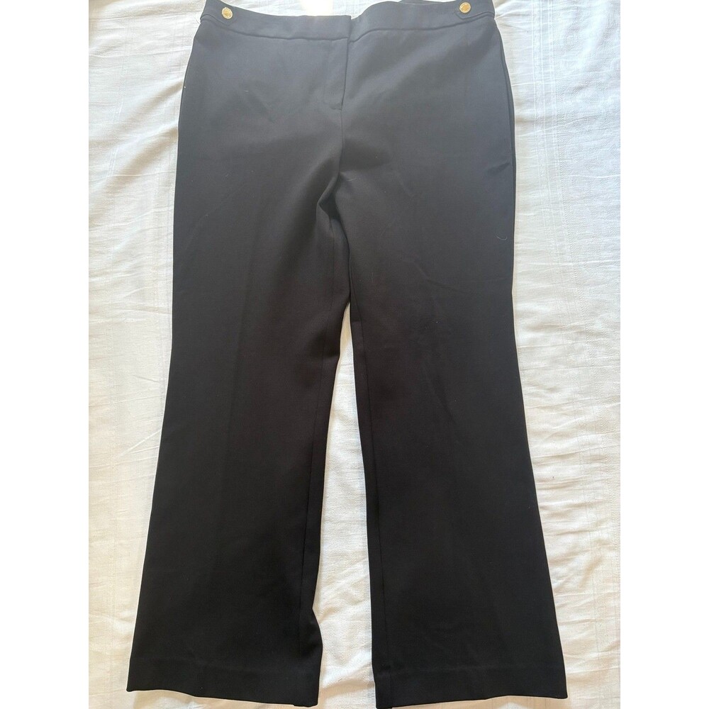 Anne Klein Womens 16P Black Straight Leg Dress Pants Gold Button Petite